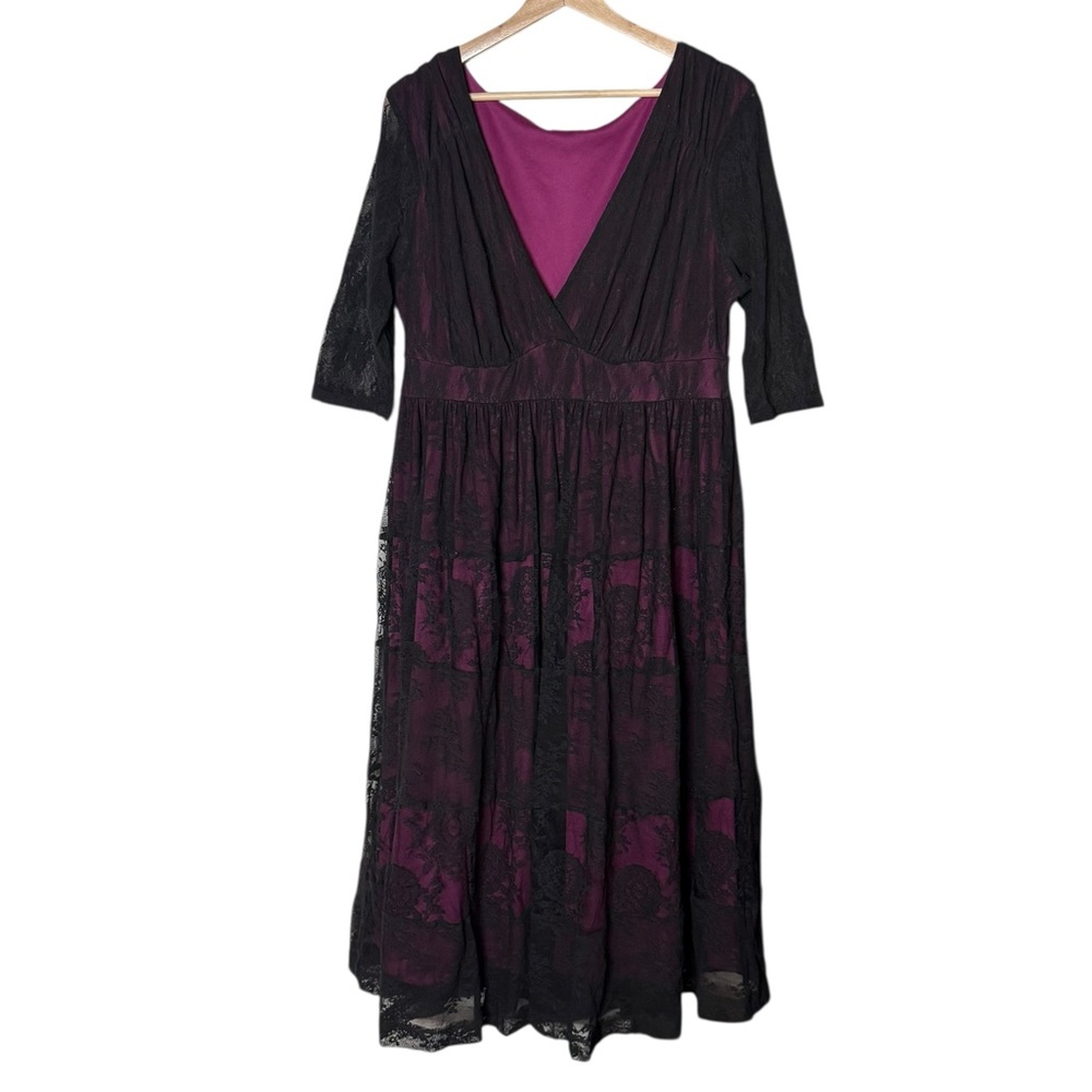 Kiyonna Whimsigoth Vampire Sheer Lace Lined Midi Dress Size 1X Black Burgundy